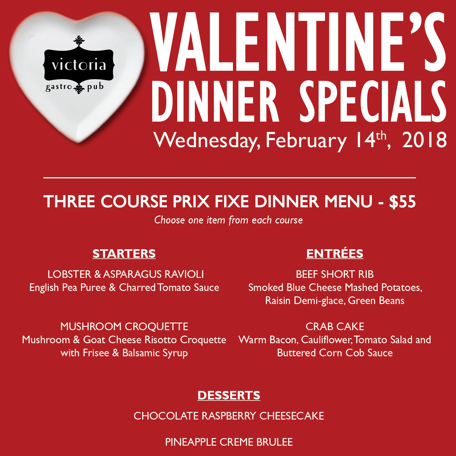 Valentine's Dinner Specials Victoria Gastro Pub